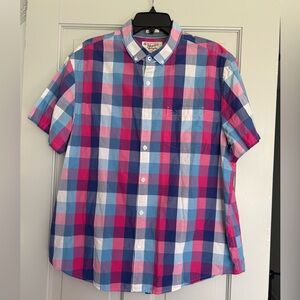 Original Penguin XXL Blue and Pink Plaid Short Sleeve Button Up Shirt